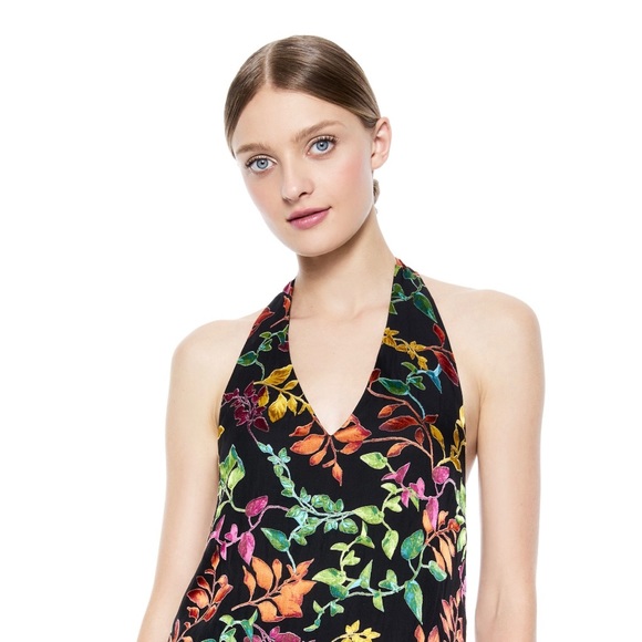 alice + olivia Maris Women’s Silk Haler Top.  Medium NWT Black Multicolor - Picture 6 of 12